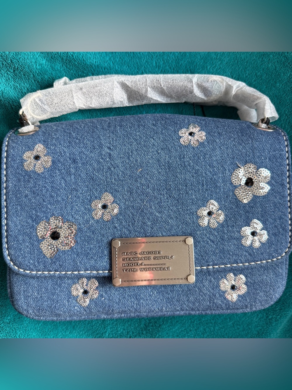 Marc Jacobs Daisy Sequin Shoulder Bag Blue Denim NWT